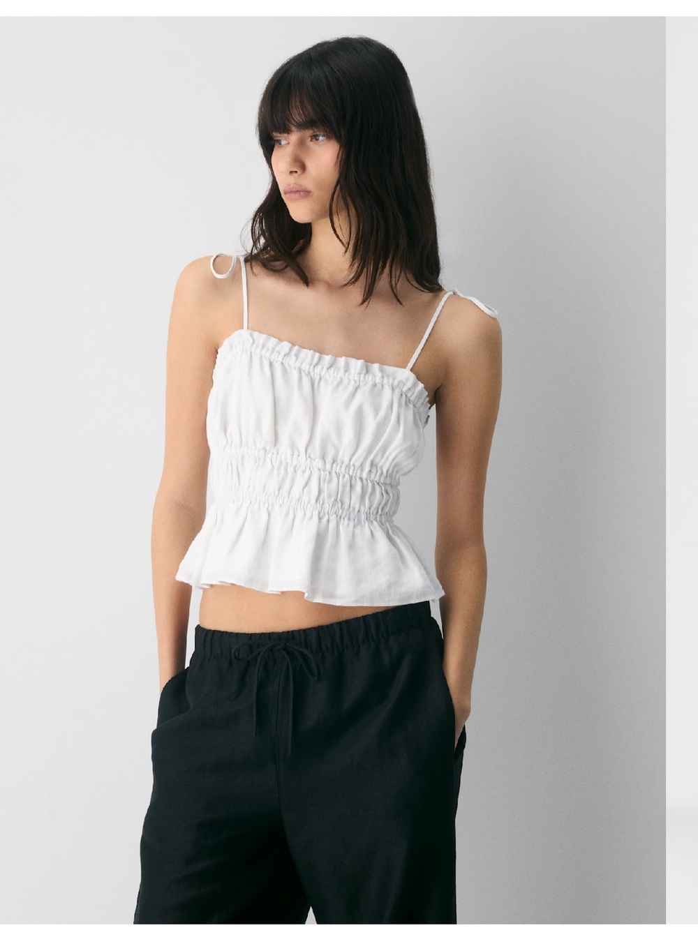 Aritzia Wilfred Regency Linen Camisole White Tie Strap Peplum Top XS